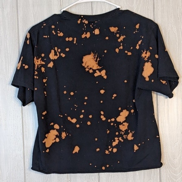 Aaliyay Black Bleach Dyed Graphic Tee Cropped Retro  EUC SZ SM - Picture 4 of 5